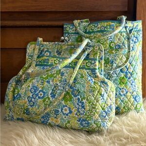 Vera Bradley Set/2 ‘English Meadow’ Floral Tote Bag and Kisslock Shoulder Bag